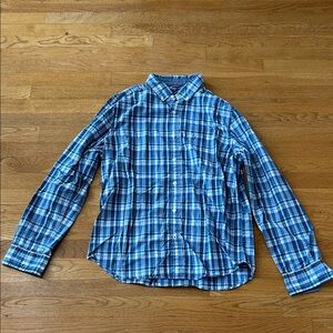 Nautica Men's Blue Green and White Checkered Button Down Shirt - Medium